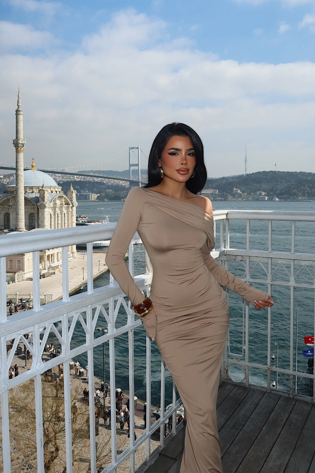 Bej Eywa Uzun Elbise ATE-4005 - 4