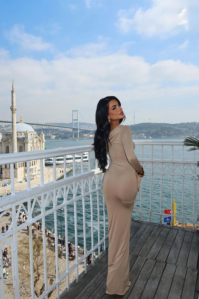 Bej Eywa Uzun Elbise ATE-4005 - 5