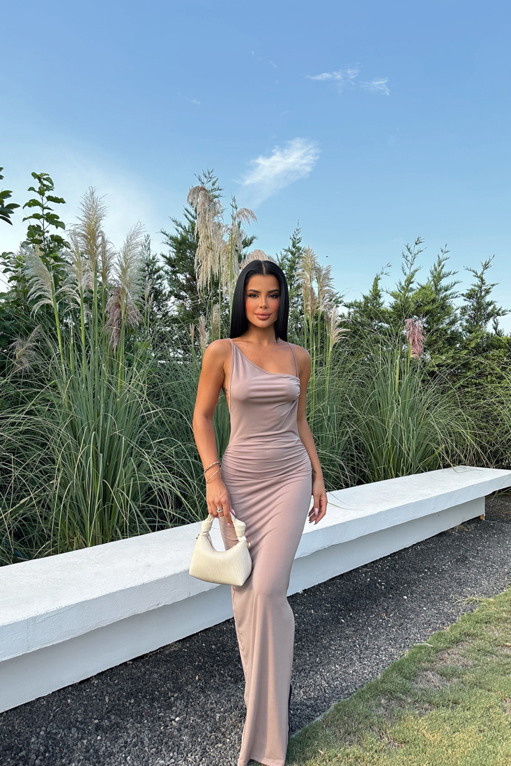 Bej Omuz Detay Uzun Elbise ATE8442 - EYYO