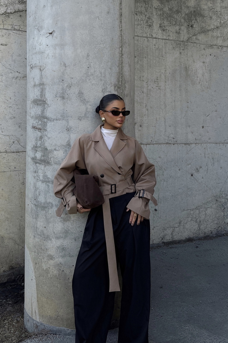 Bej Cally Kısa Trençkot ATE-1769 - EYYO