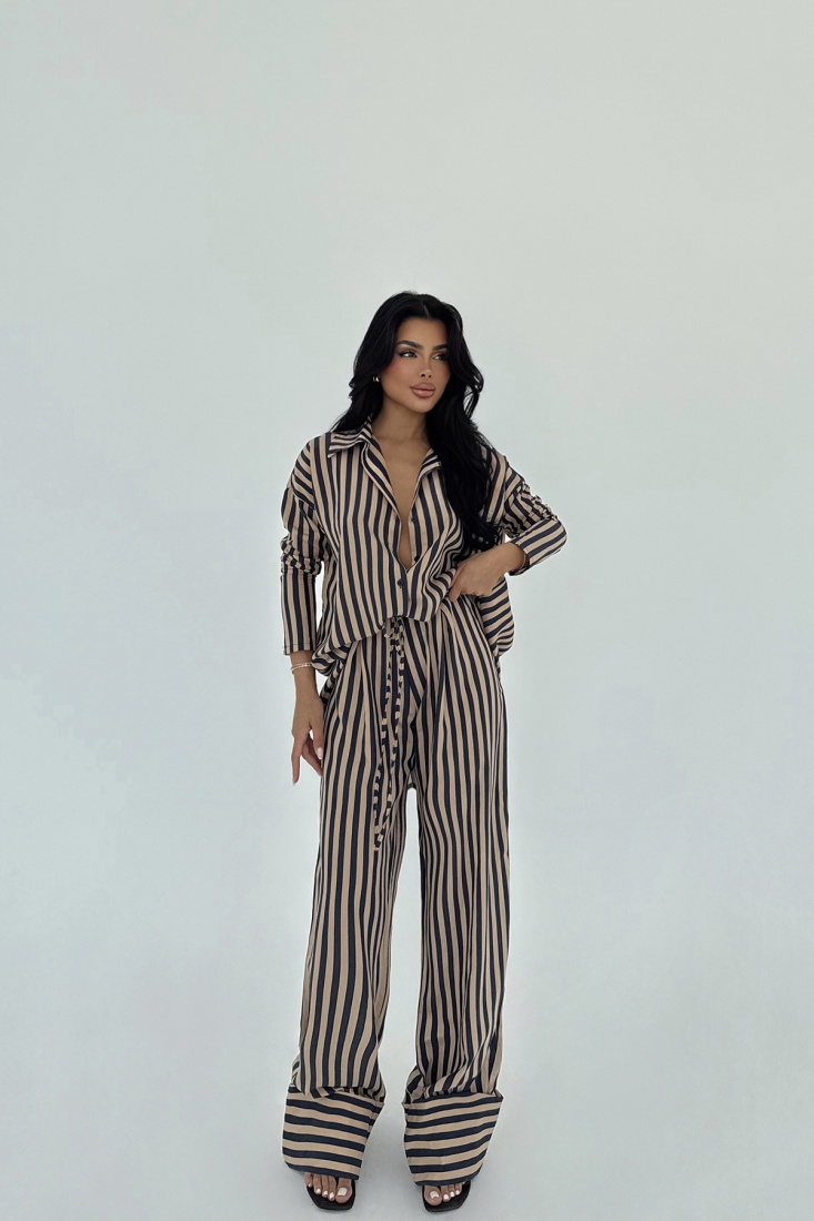 Bej Aleida Çizgili Takım ATE-2759 - EYYO