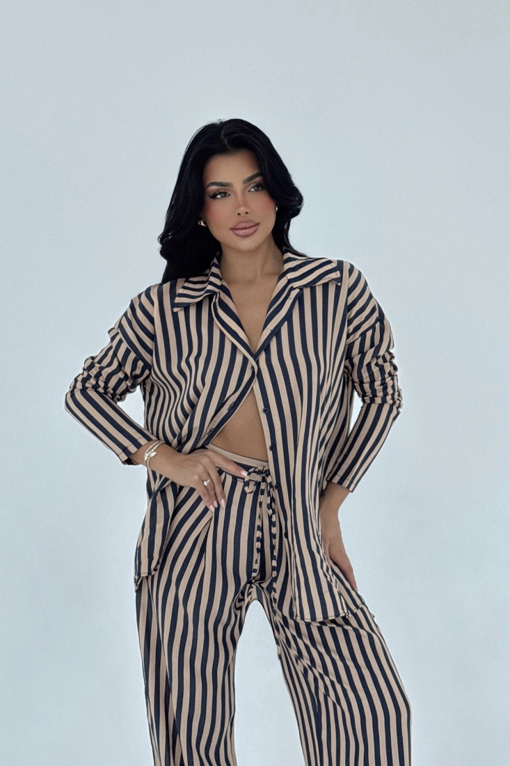 Bej Aleida Çizgili Takım ATE-2759 - EYYO