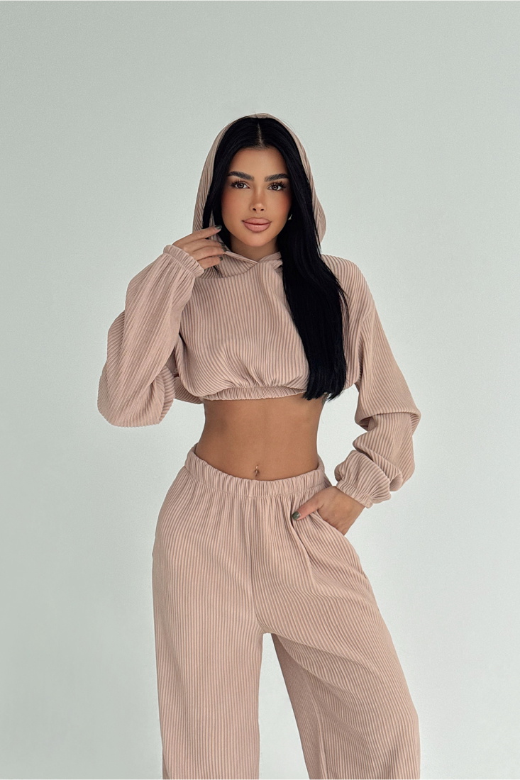 Bej Dixie Kapüşonlu Alt Üst Takım ATE-2767 - EYYO