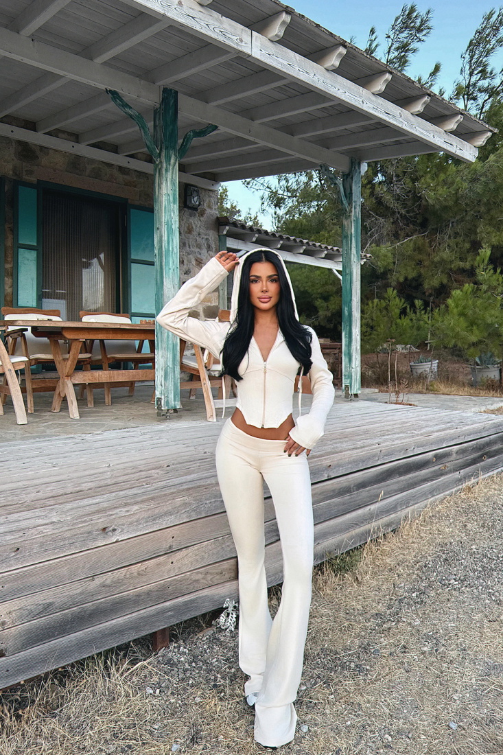 Bej Pointelle Tracksuit Takım ATE-3538 - EYYO