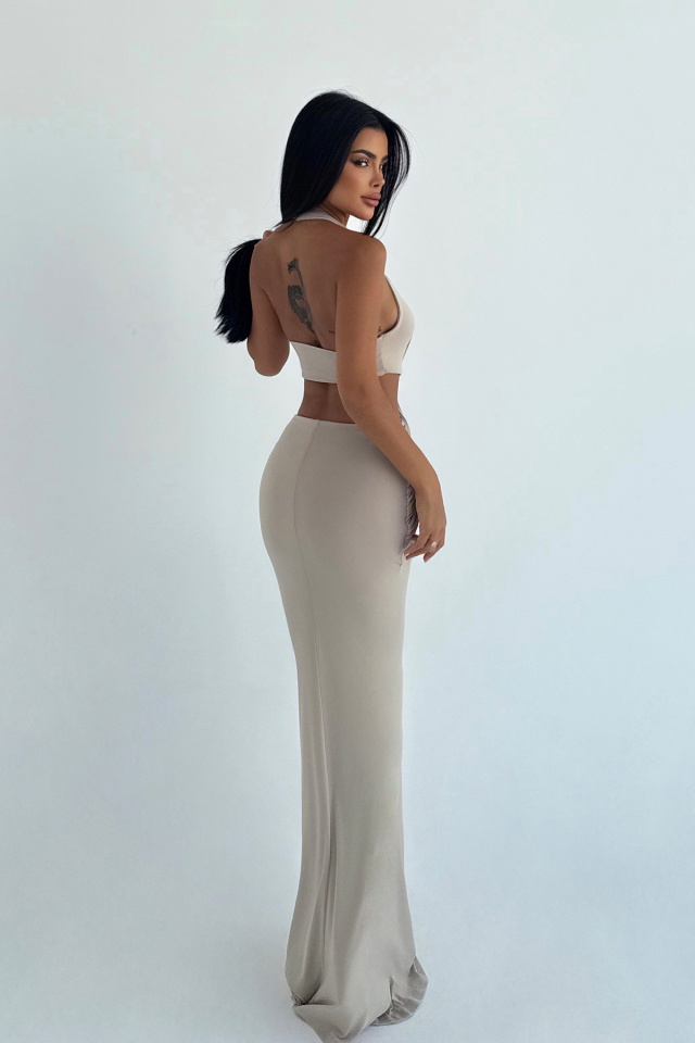 Bej Seamed Uzun Elbise ATE-3495 - 3