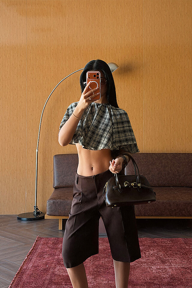 Bej Pötikareli Crop Top ATE-5490 - 3