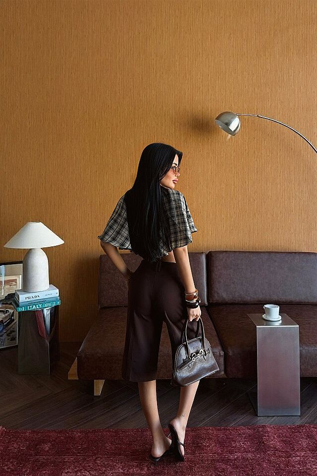 Bej Pötikareli Crop Top ATE-5490 - 4