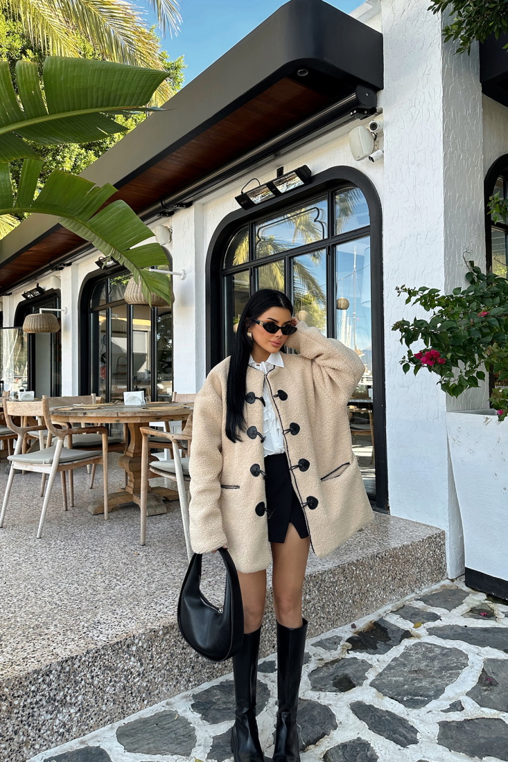 Bej Serenity Önü Düğmeli Mont ATE-0661 - EYYO