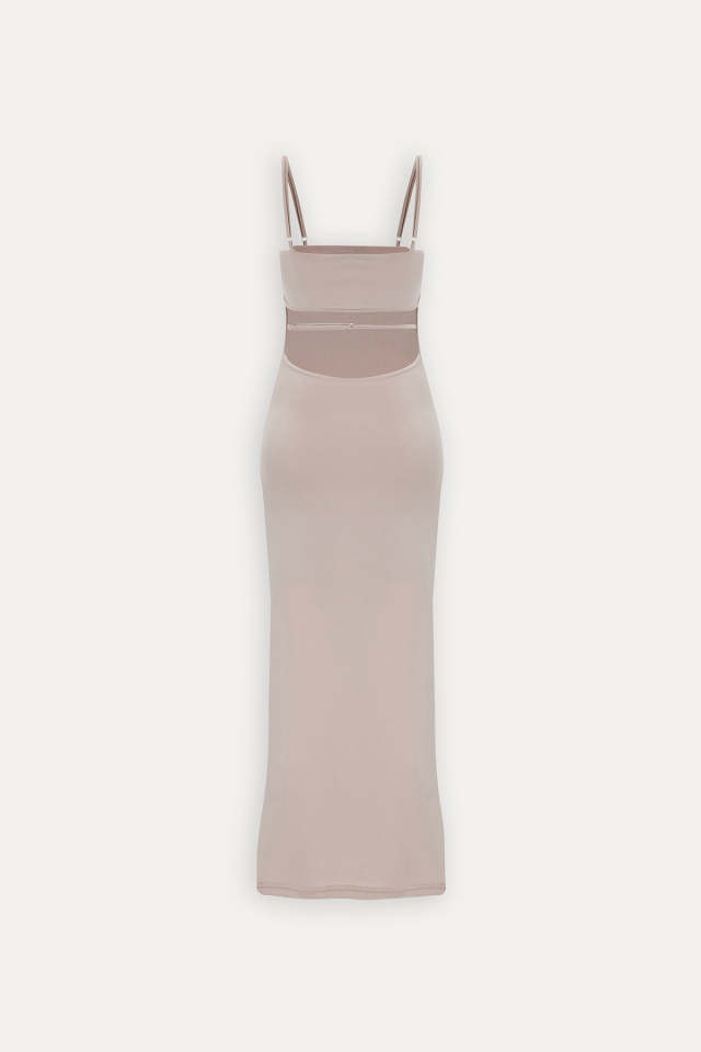 Bej Trudy Askılı Uzun Elbise ATE-1207 - 5