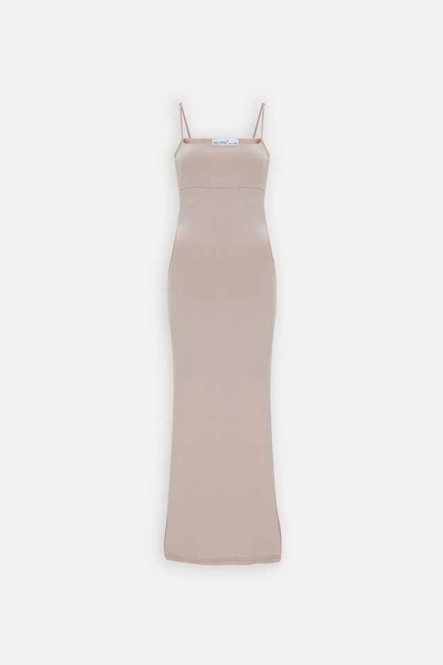 Bej Trudy Askılı Uzun Elbise ATE-1207 - 4