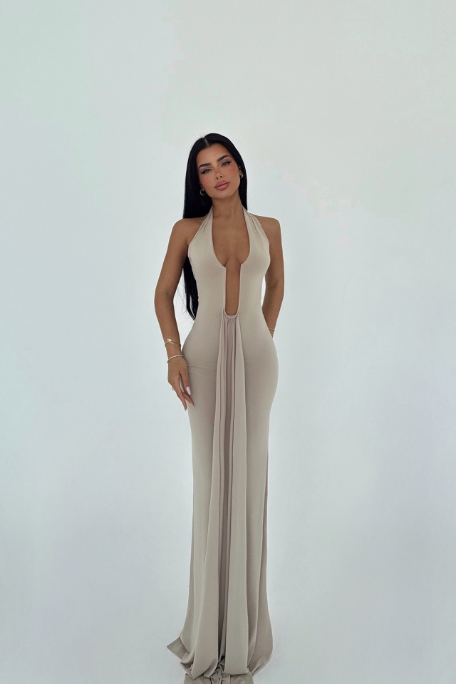 Bej Bellis Uzun Elbise ATE-2724 - 6