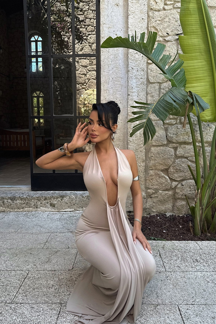 Bej Bellis Uzun Elbise ATE-2724 - EYYO