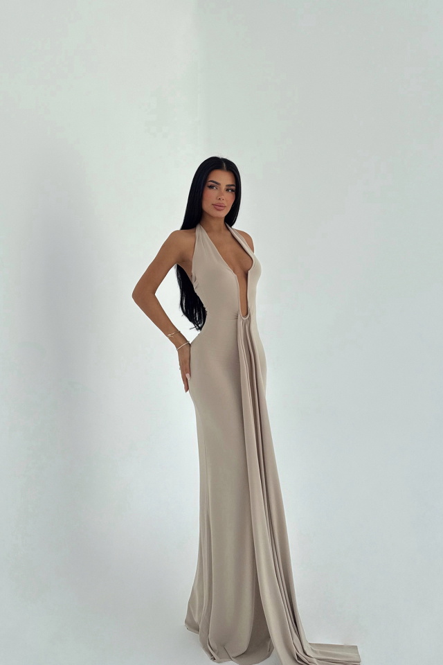 Bej Bellis Uzun Elbise ATE-2724 - 7
