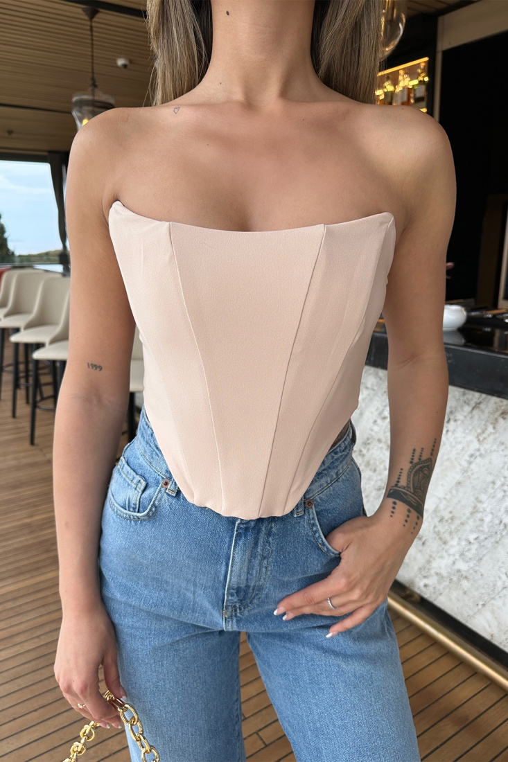 Bej Straplez Crop Top ATE6617 - EYYO