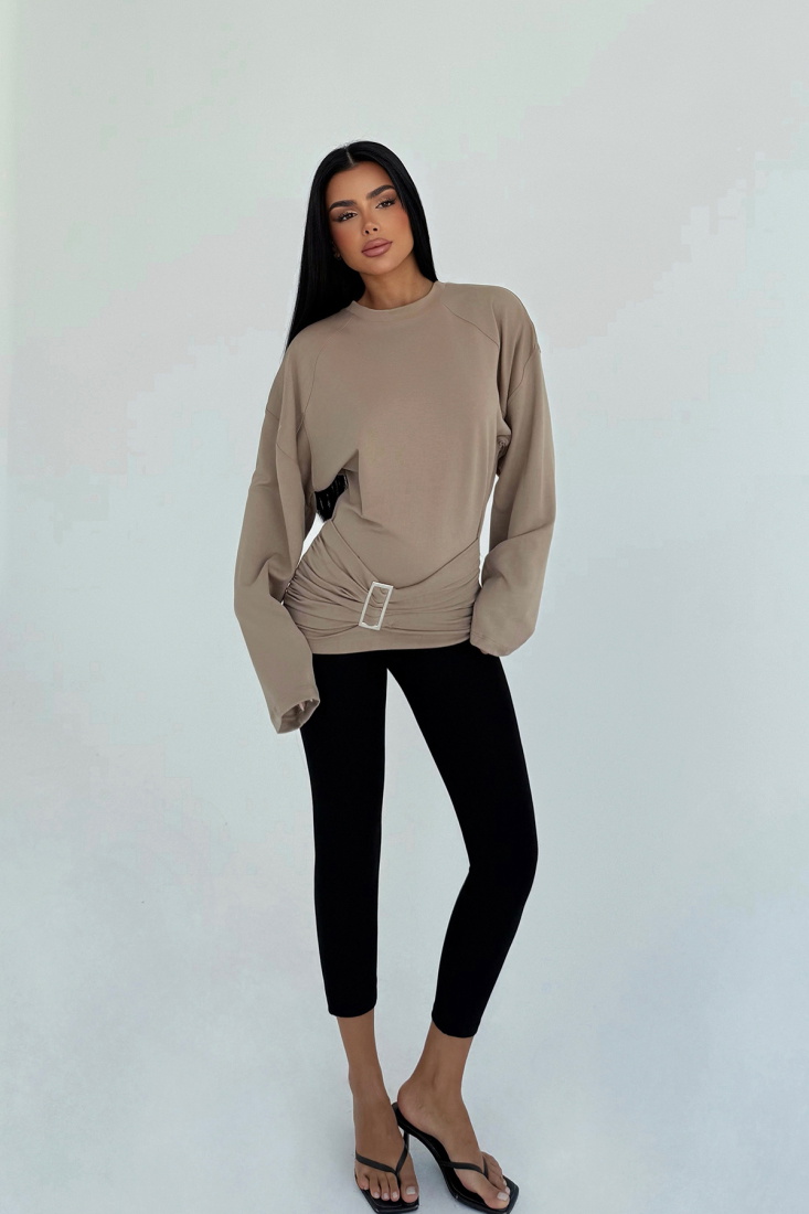 Bej Pia Uzun Kollu Bluz ATE-2284 - EYYO