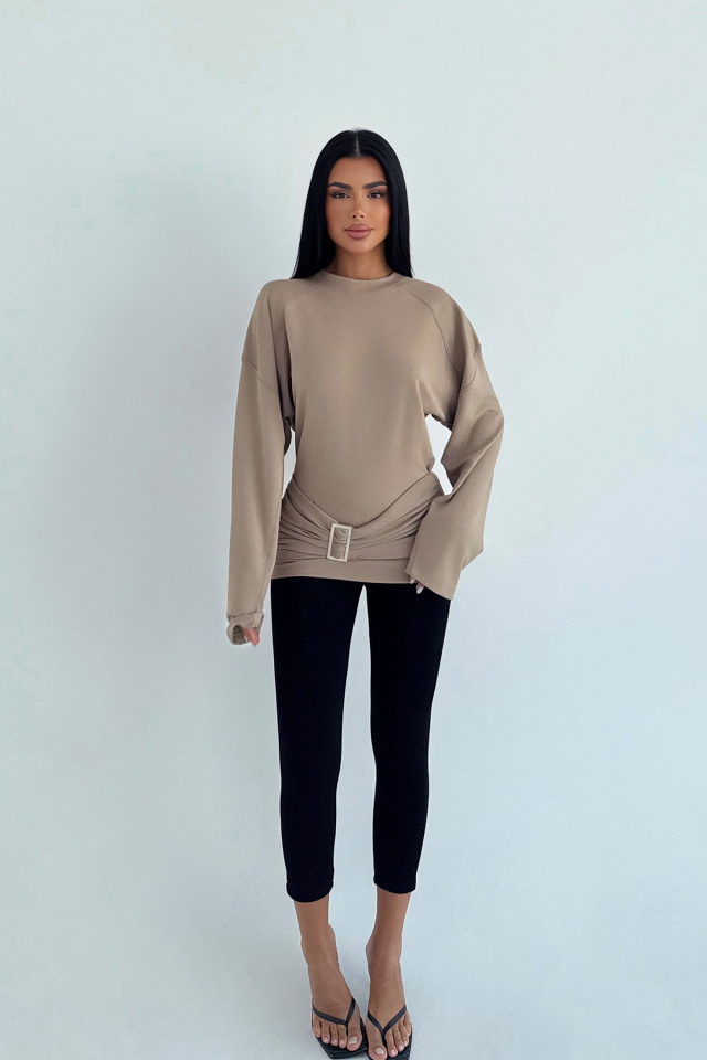 Bej Pia Uzun Kollu Bluz ATE-2284 - 2
