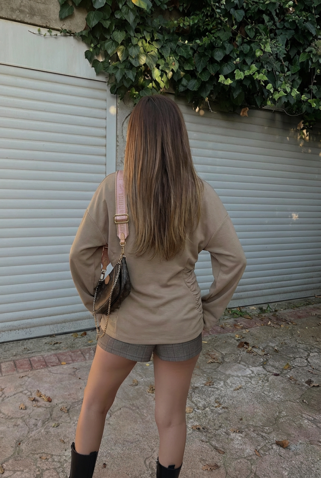 Bej Pia Uzun Kollu Bluz ATE-2284 - 2