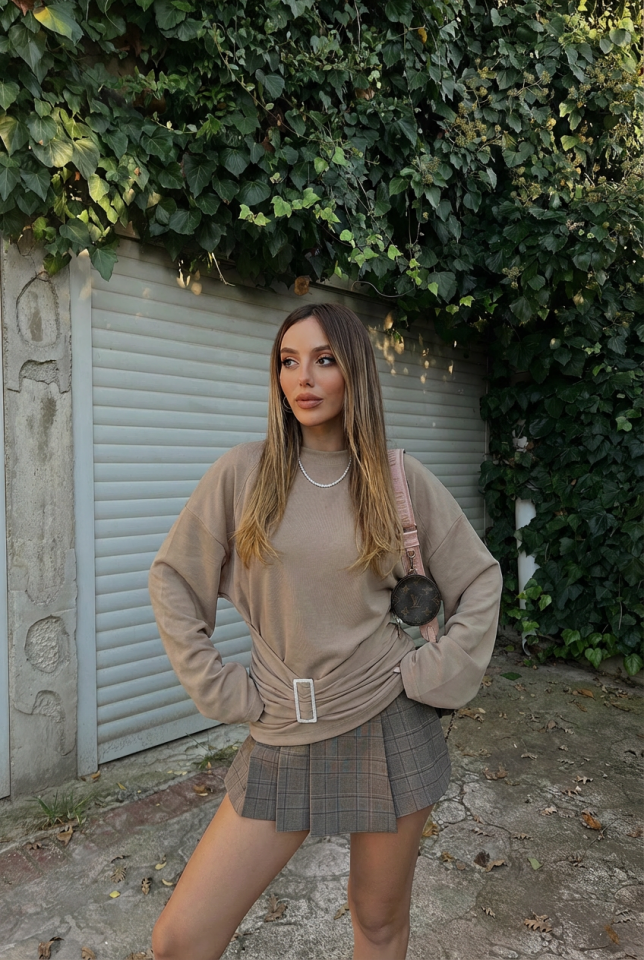 Bej Pia Uzun Kollu Bluz ATE-2284 - 1