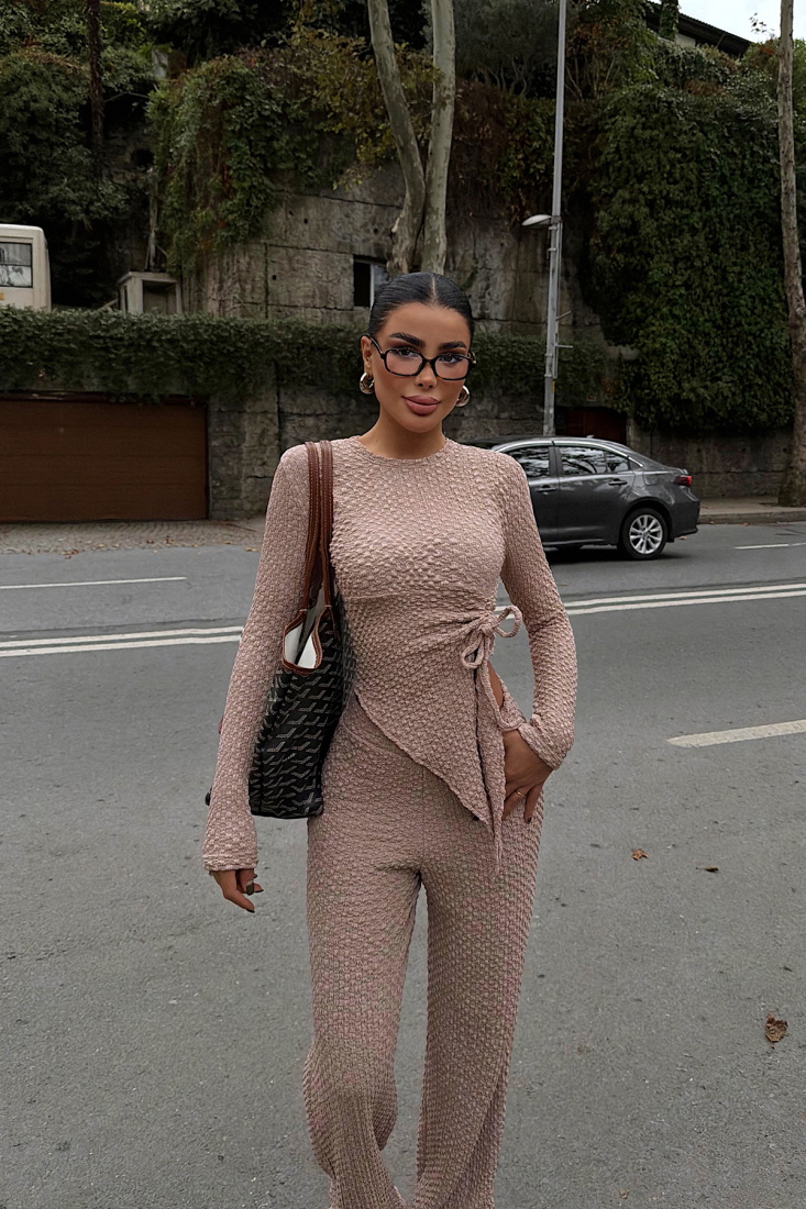 Bej Sequin Takım ATE-3833 - EYYO