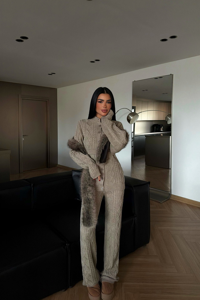Bej Mangan triko takım ATE-4407 -