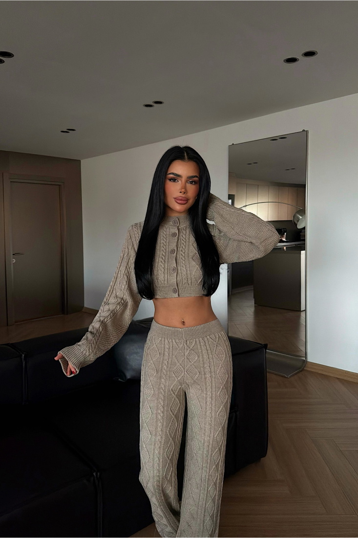 Bej Mangan triko takım ATE-4407 - EYYO