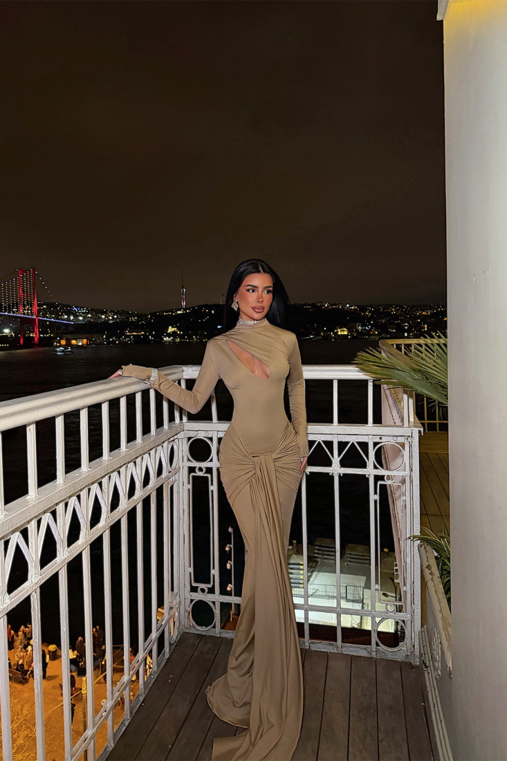 Bej Uzun Elbise ATE-4590 - EYYO