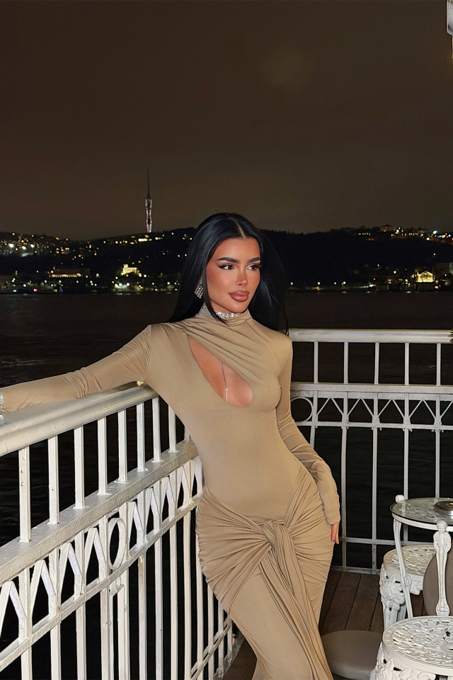 Bej Uzun Elbise ATE-4590 - 3