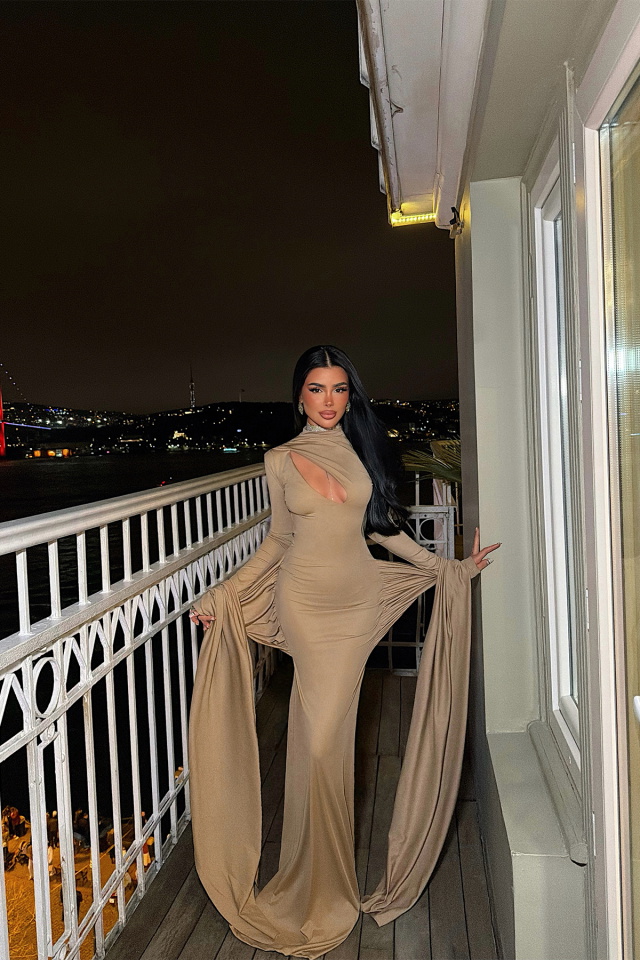 Bej Uzun Elbise ATE-4590 - 4