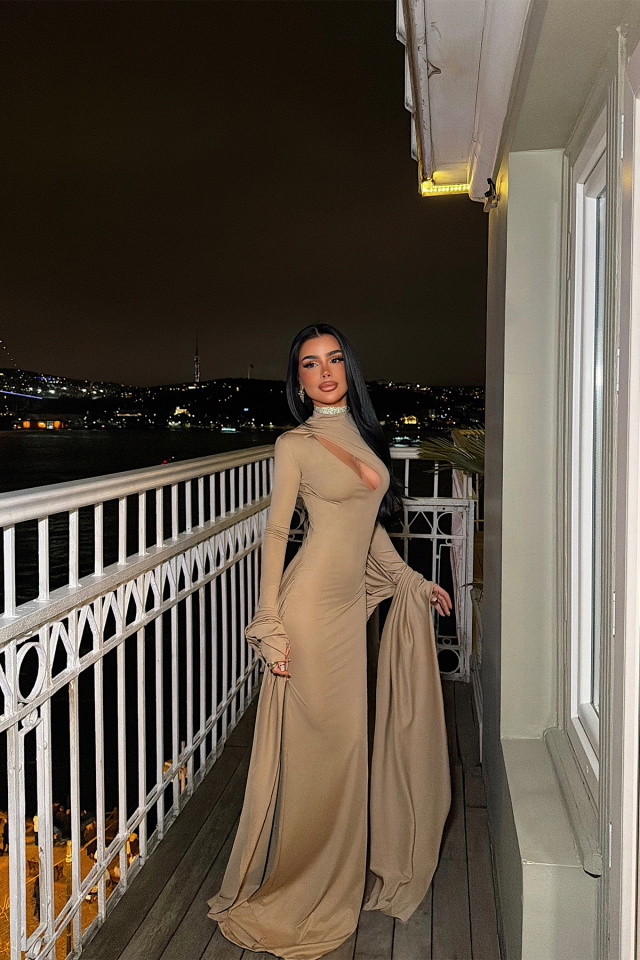 Bej Uzun Elbise ATE-4590 - 5