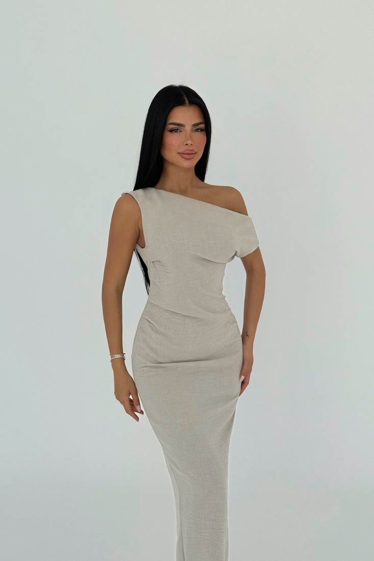 Bej Clea Uzun Elbise ATE-2690 - EYYO