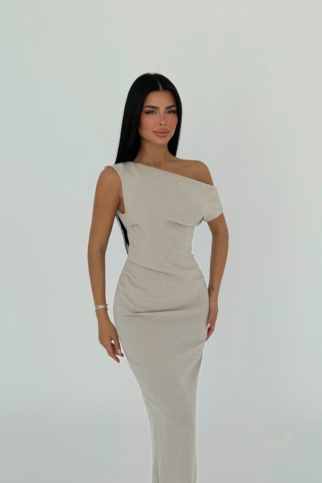 Bej Clea Uzun Elbise ATE-2690 - 2
