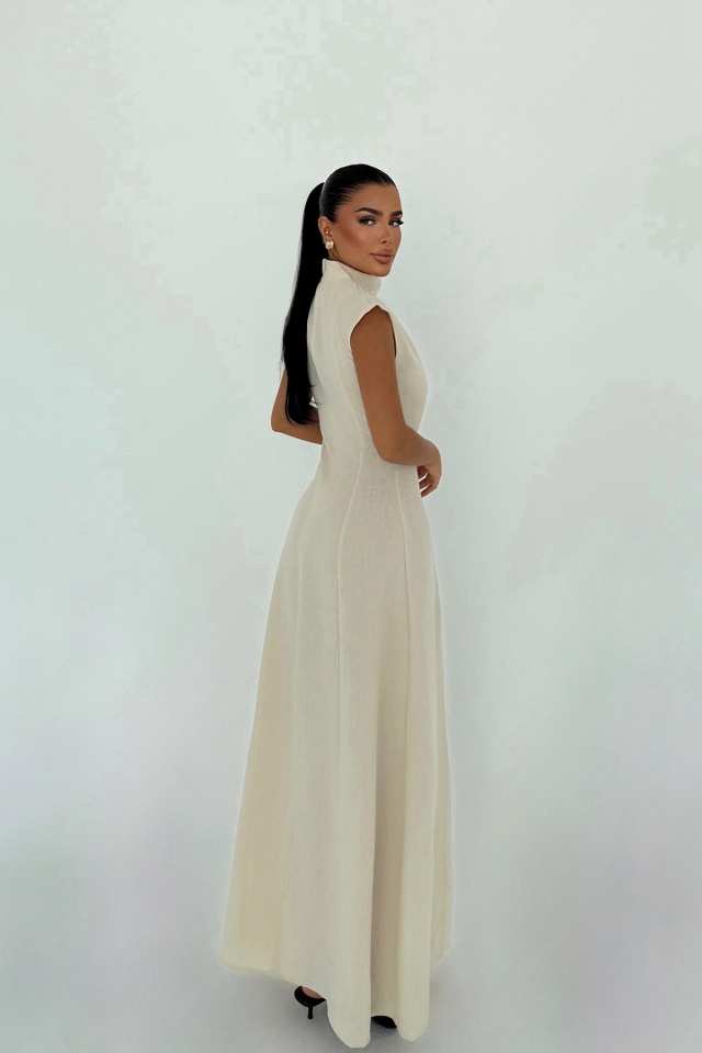 Bej Rochelle Uzun Yırtmaçlı Elbise ATE-3250 - 3