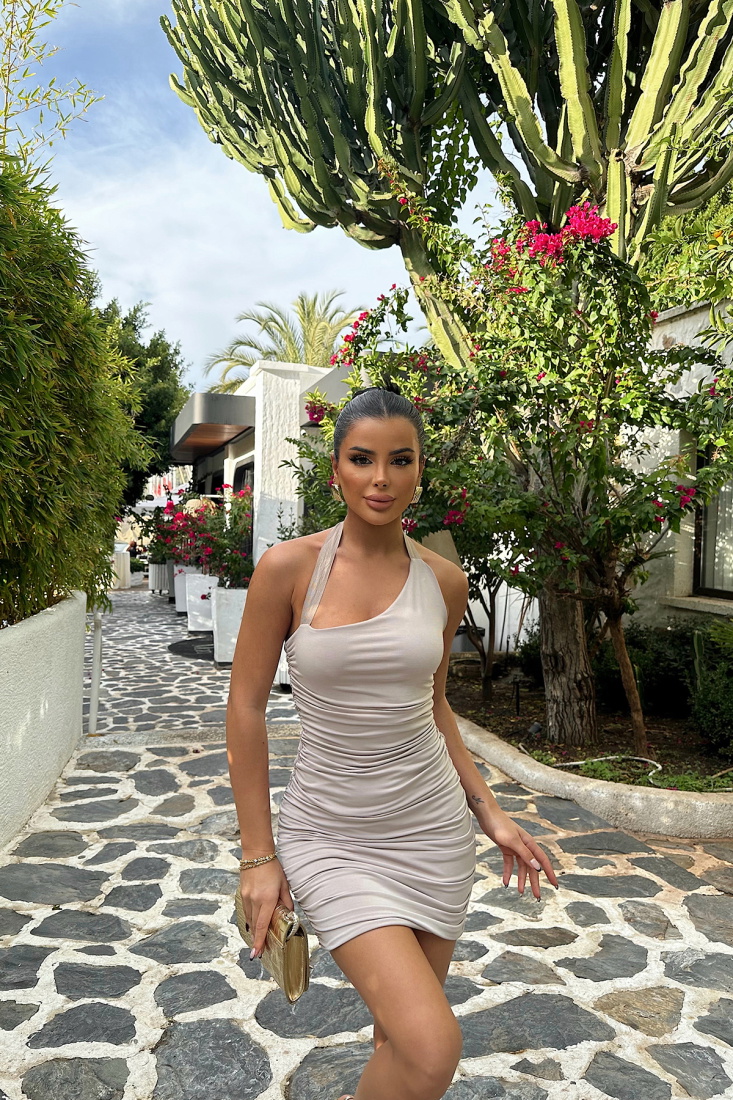 Bella Bej Kemer Detay Elbise ATE-0617 - EYYO