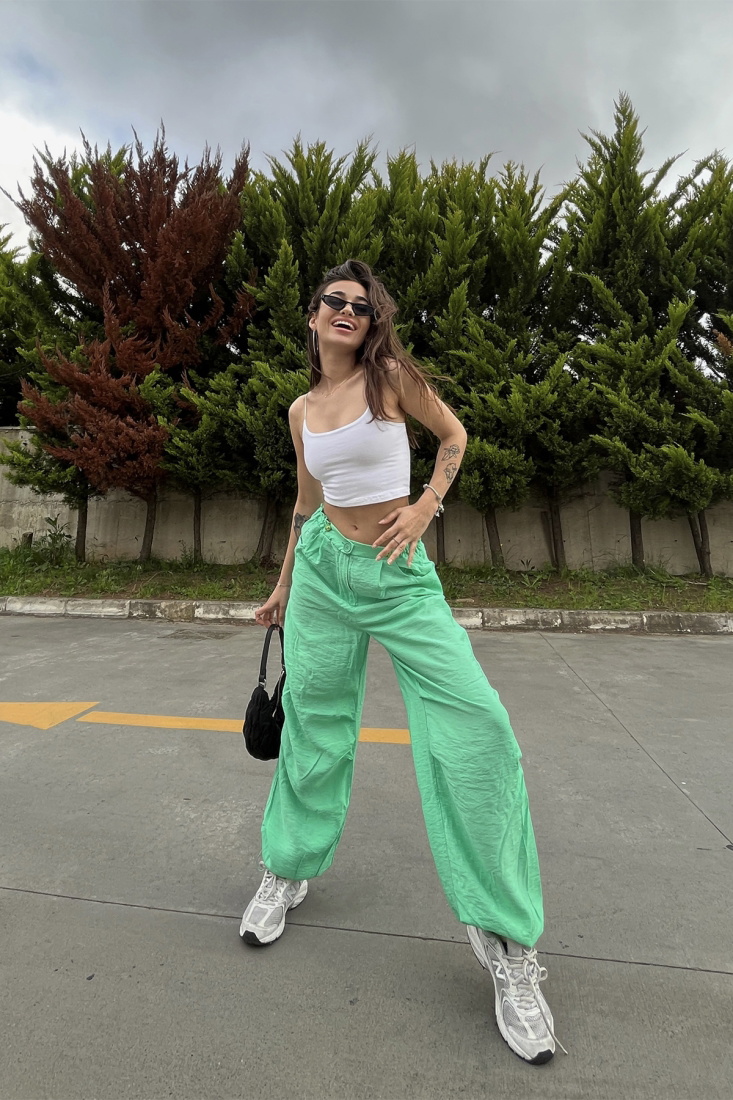 Benetton Yeşili Bağlamalı Pantolon ATE6696 - EYYO