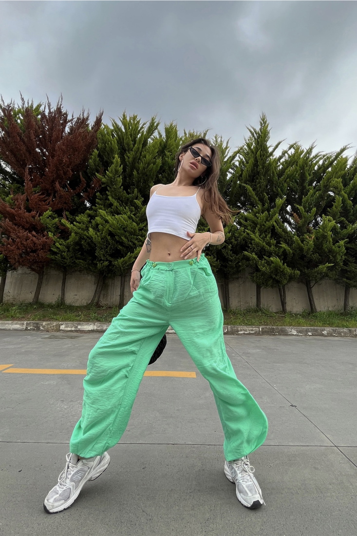 Benetton Yeşili Bağlamalı Pantolon ATE6696 - EYYO