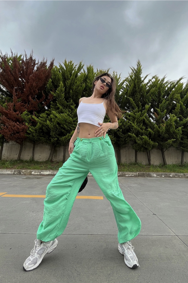 Benetton Yeşili Bağlamalı Pantolon ATE6696 - 3