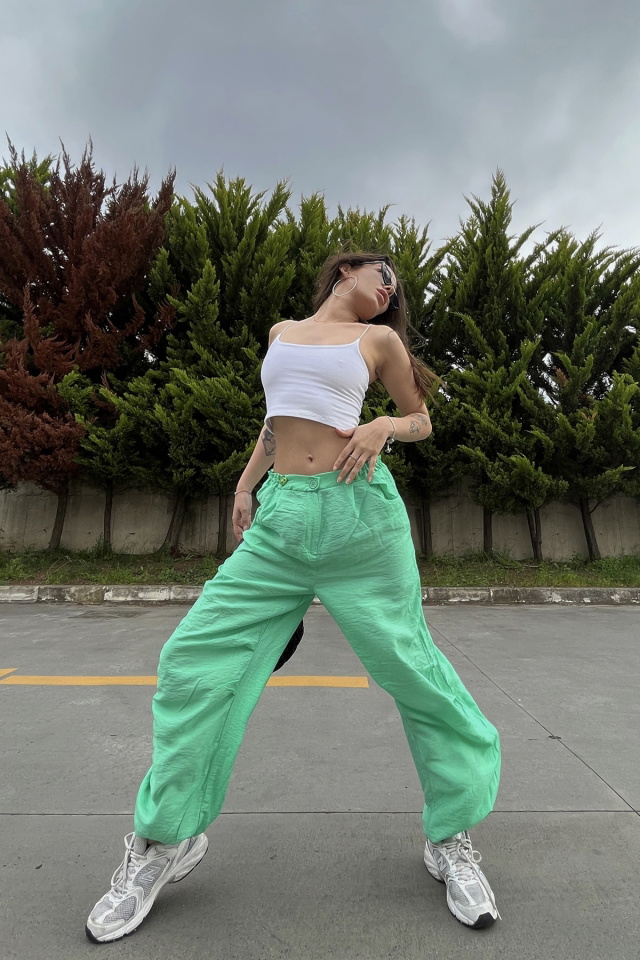 Benetton Yeşili Bağlamalı Pantolon ATE6696 - 4
