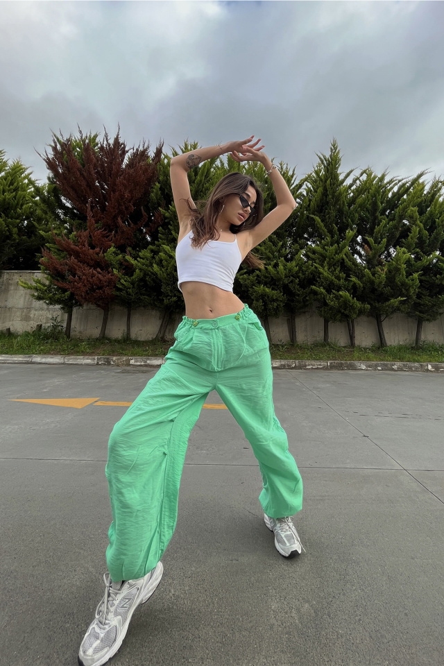 Benetton Yeşili Bağlamalı Pantolon ATE6696 - 5