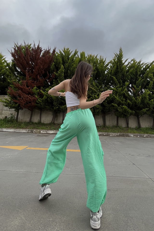 Benetton Yeşili Bağlamalı Pantolon ATE6696 - 6