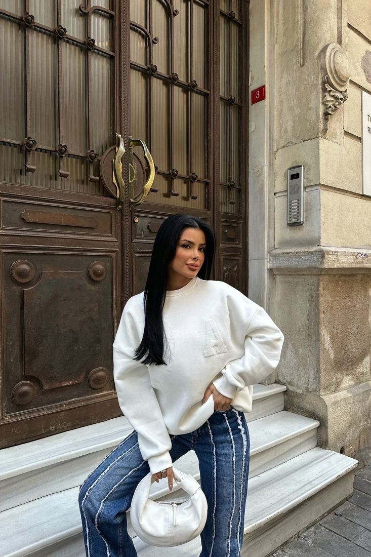 Beyaz A Nakışlı Sweat ATE-0703 - EYYO