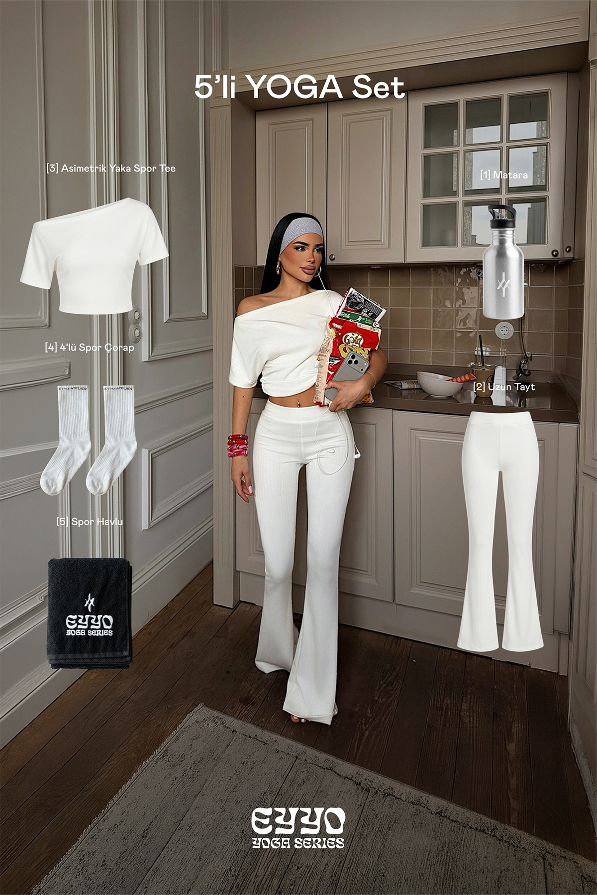Beyaz Akanu 5'li Yoga Set - 1