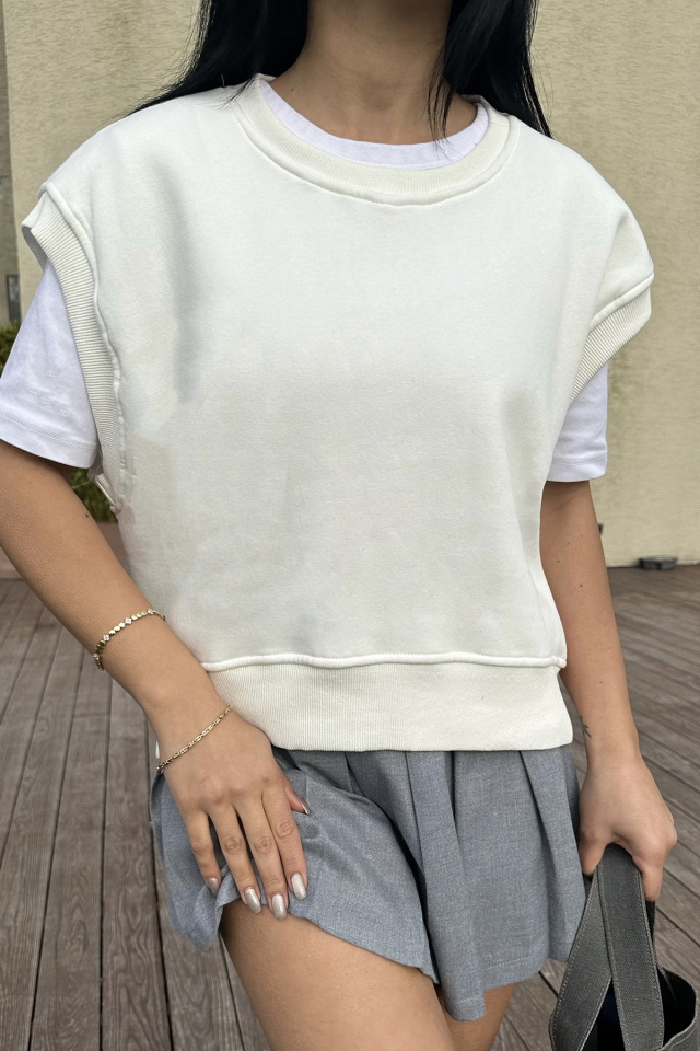 Beyaz Alıce Sıfır Kol Sweat ATE-0696 - 2