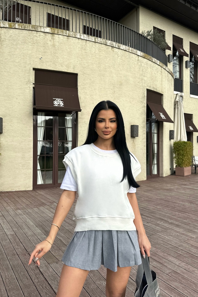 Beyaz Alıce Sıfır Kol Sweat ATE-0696 