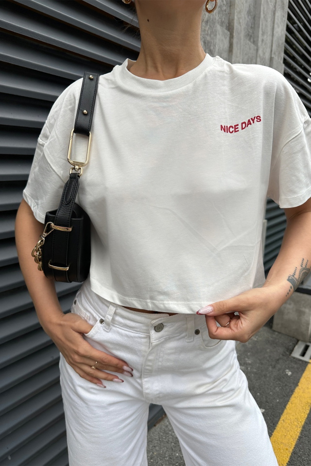 Beyaz Arkası Yazılı Crop Top ATE5093 - 2