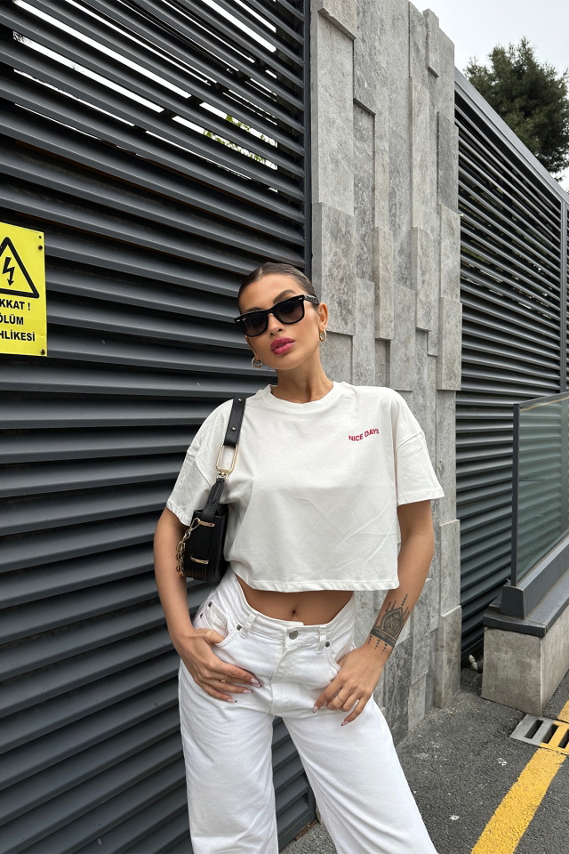 Beyaz Arkası Yazılı Crop Top ATE5093 - 5