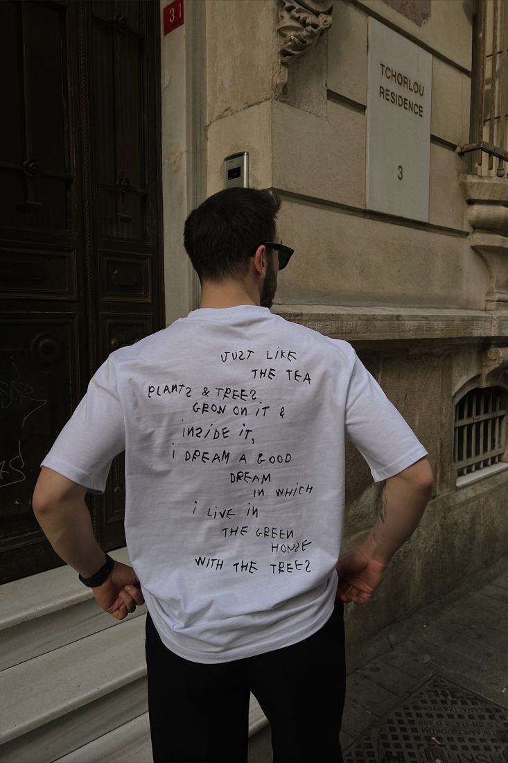 Beyaz Arkası Yazılı Tişört ATE4392 - EYYO