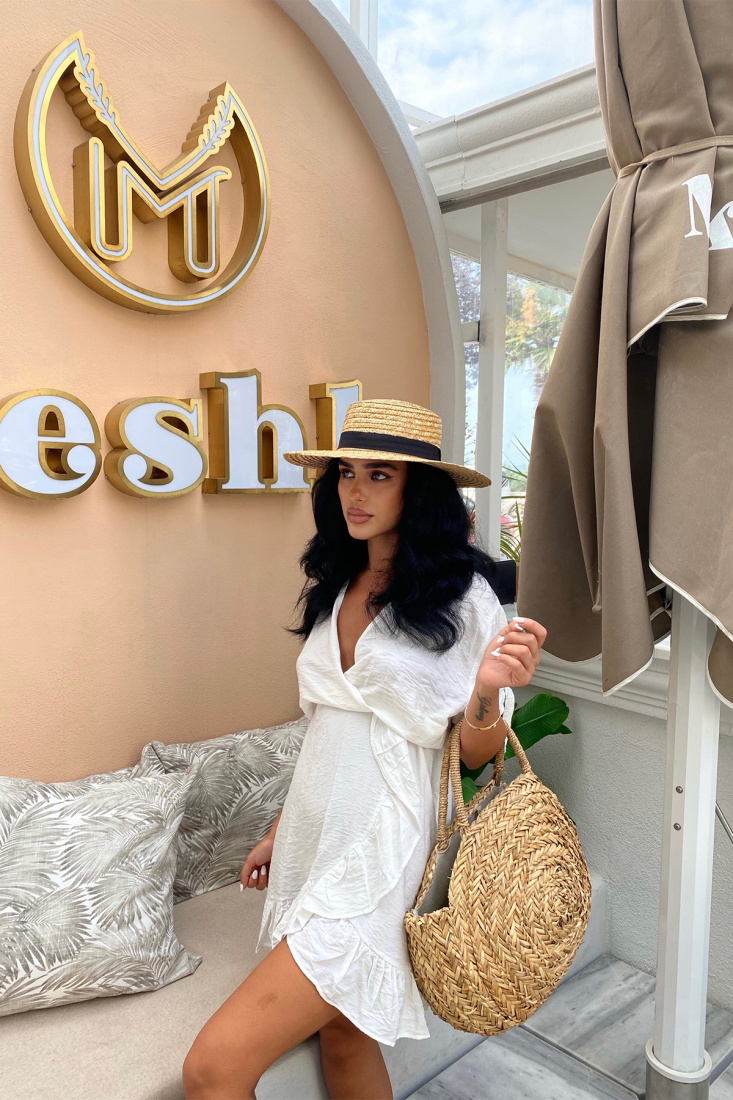 Beyaz Asimetrik Kesim Mini Elbise ATE1886 - EYYO ATELIER