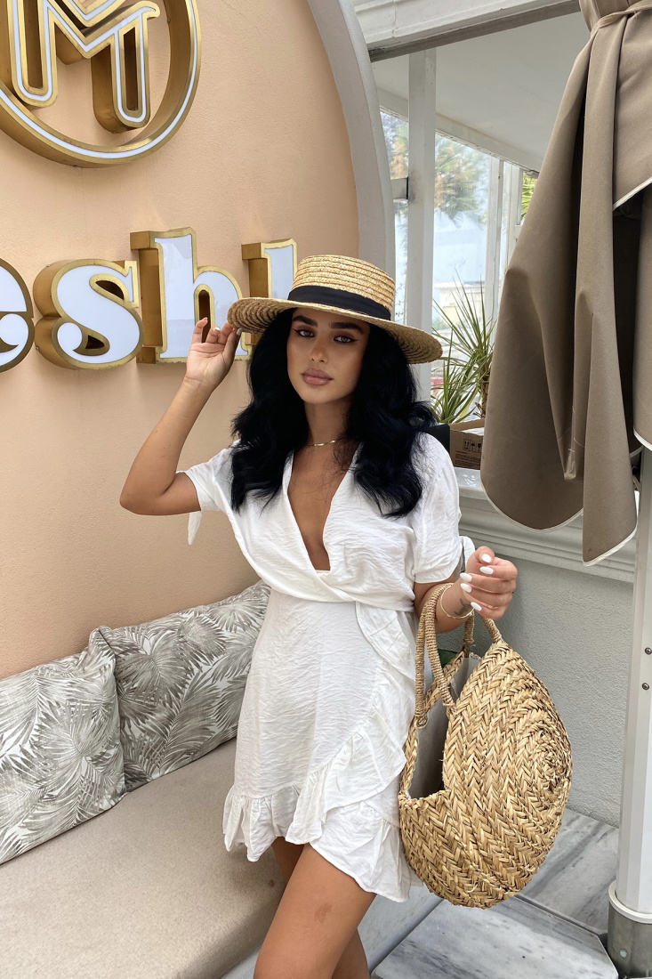 Beyaz Asimetrik Kesim Mini Elbise ATE1886 - EYYO ATELIER