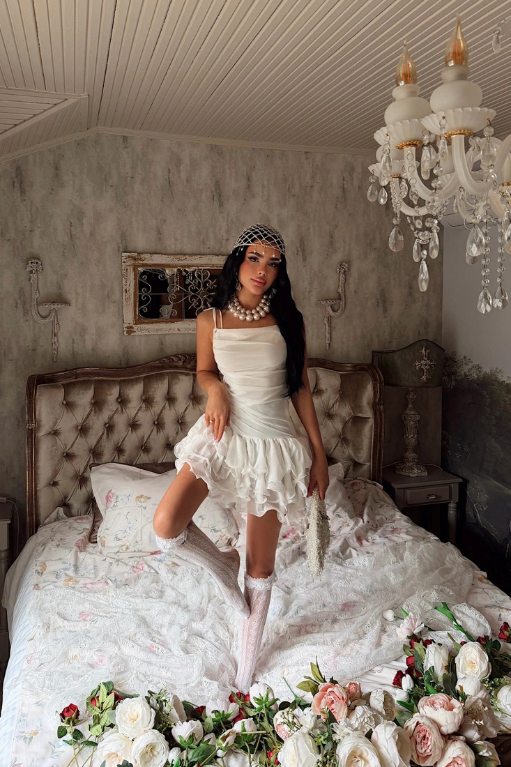  Beyaz Qunxa Elbise ATE-4837 - EYYO