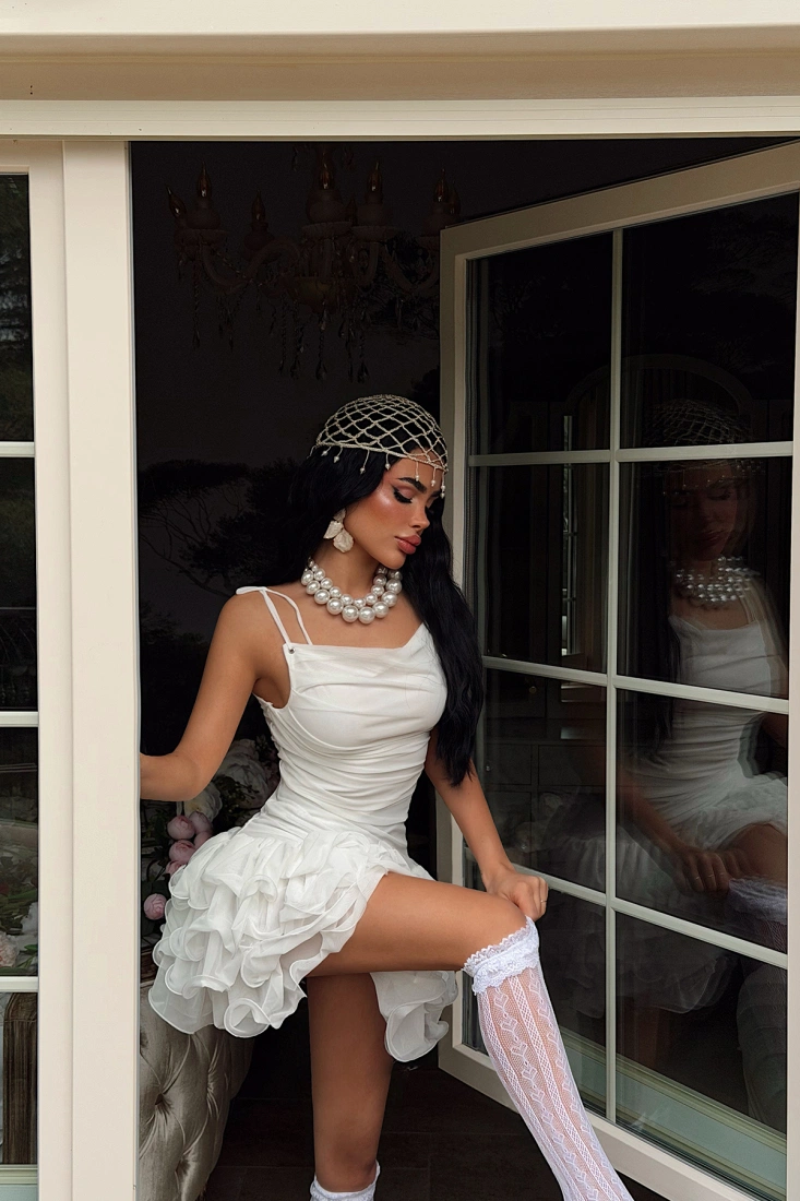  Beyaz Qunxa Elbise ATE-4837 - EYYO